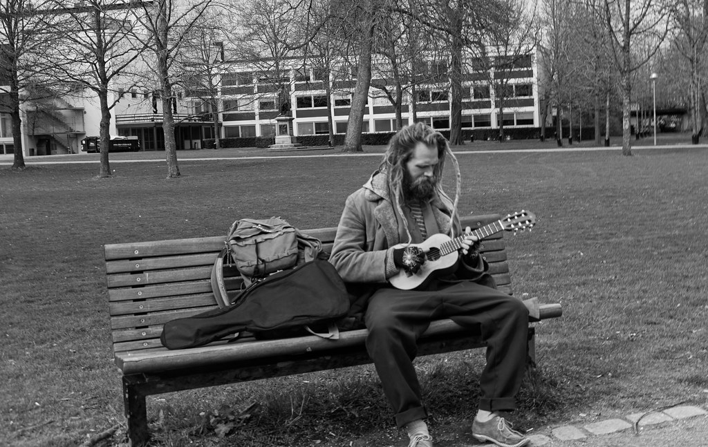 On a bench in a park in Aalborg