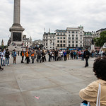Neil deGrasse Tyson filming documentary series Cosmos: A Space-Time Odyssey at Trafalgar Square, London